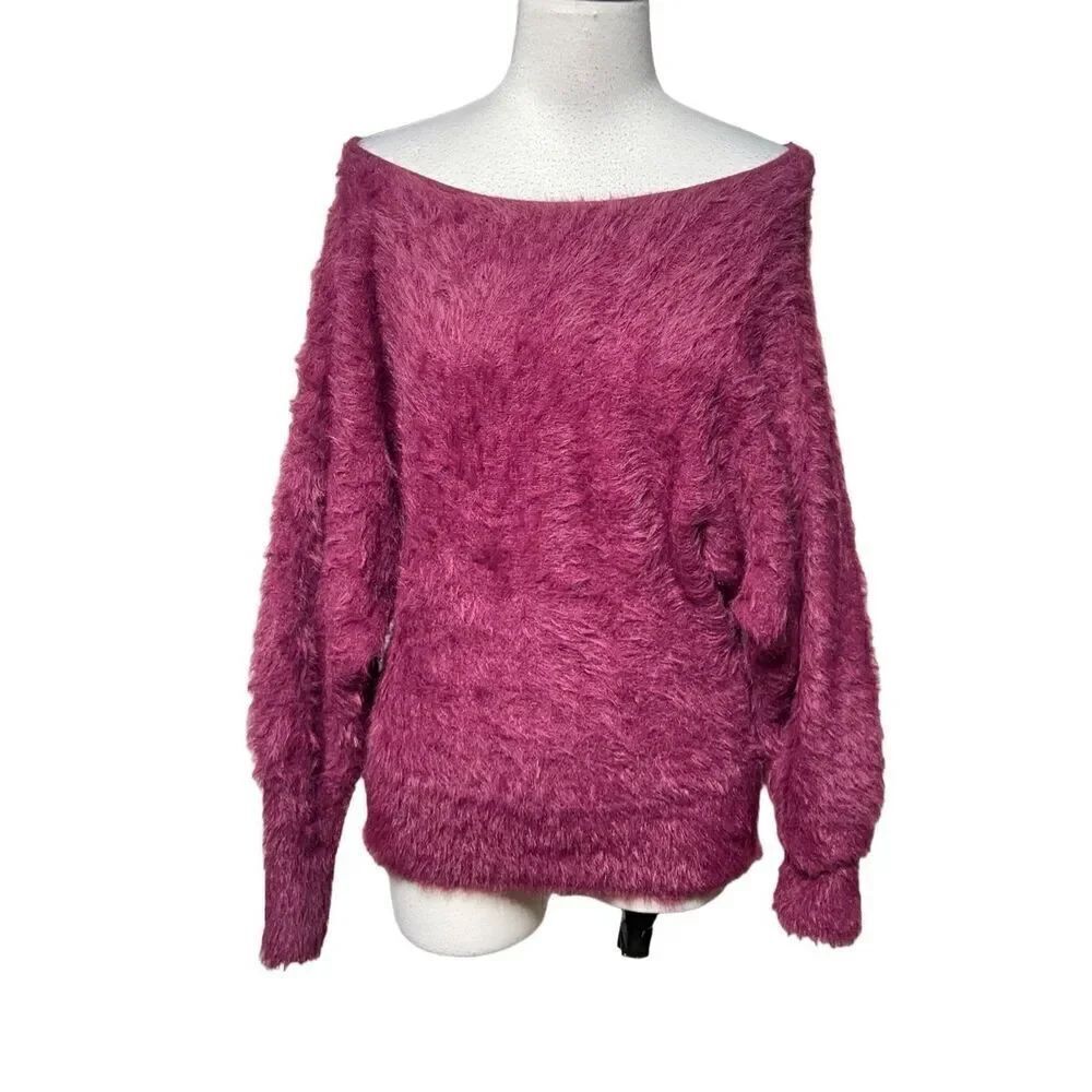 Anthropologie Purple Long Sleeve Cold Shoulder Eyelash Sweater Size Small